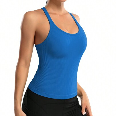 Women's Solid Color Round Neck Padded Sports Tank Top | SHEIN
