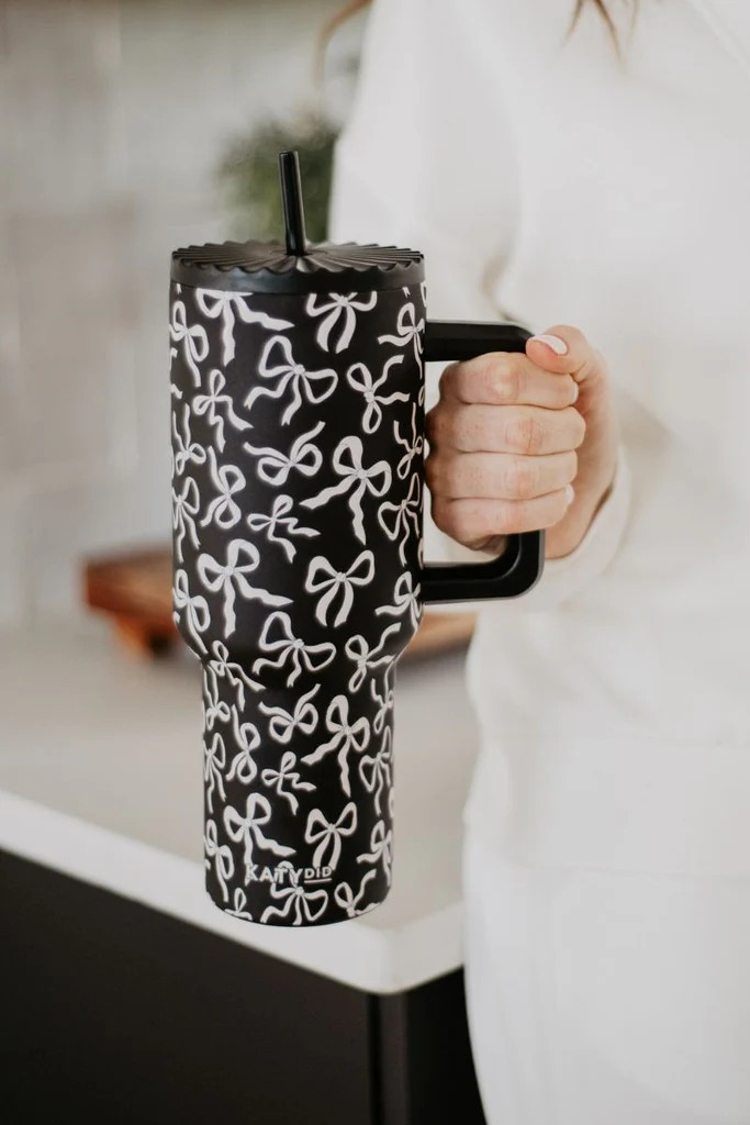 Black & White Bows All Over Drink Tumbler Cup | Katydid.com