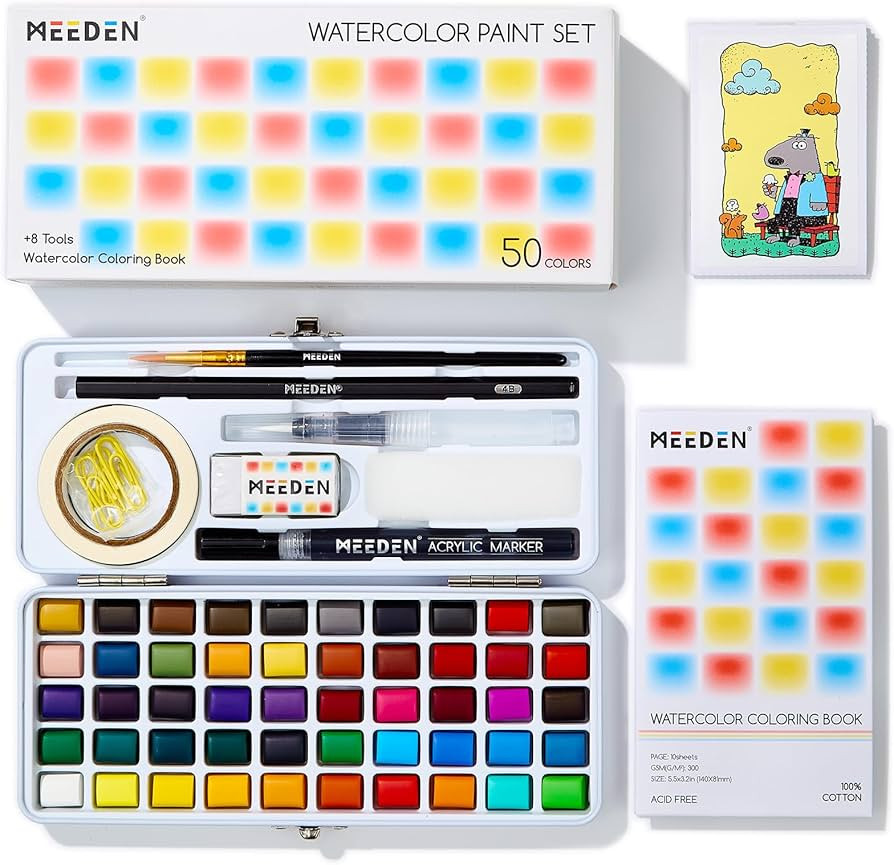 MEEDEN Travel Watercolor Paint Set: 50 Colors Watercolor Paints for Beginner with Brushes & Conce... | Amazon (US)