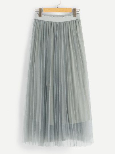SHEIN Wide Waist Pleated Tulle Skirt | SHEIN