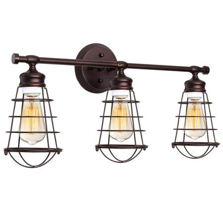 E26 3-Light Wall Sconce Industrial Bathroom Vanity Light Fixture Metal Wire Cage Wall Sconce Artist  | Walmart (US)