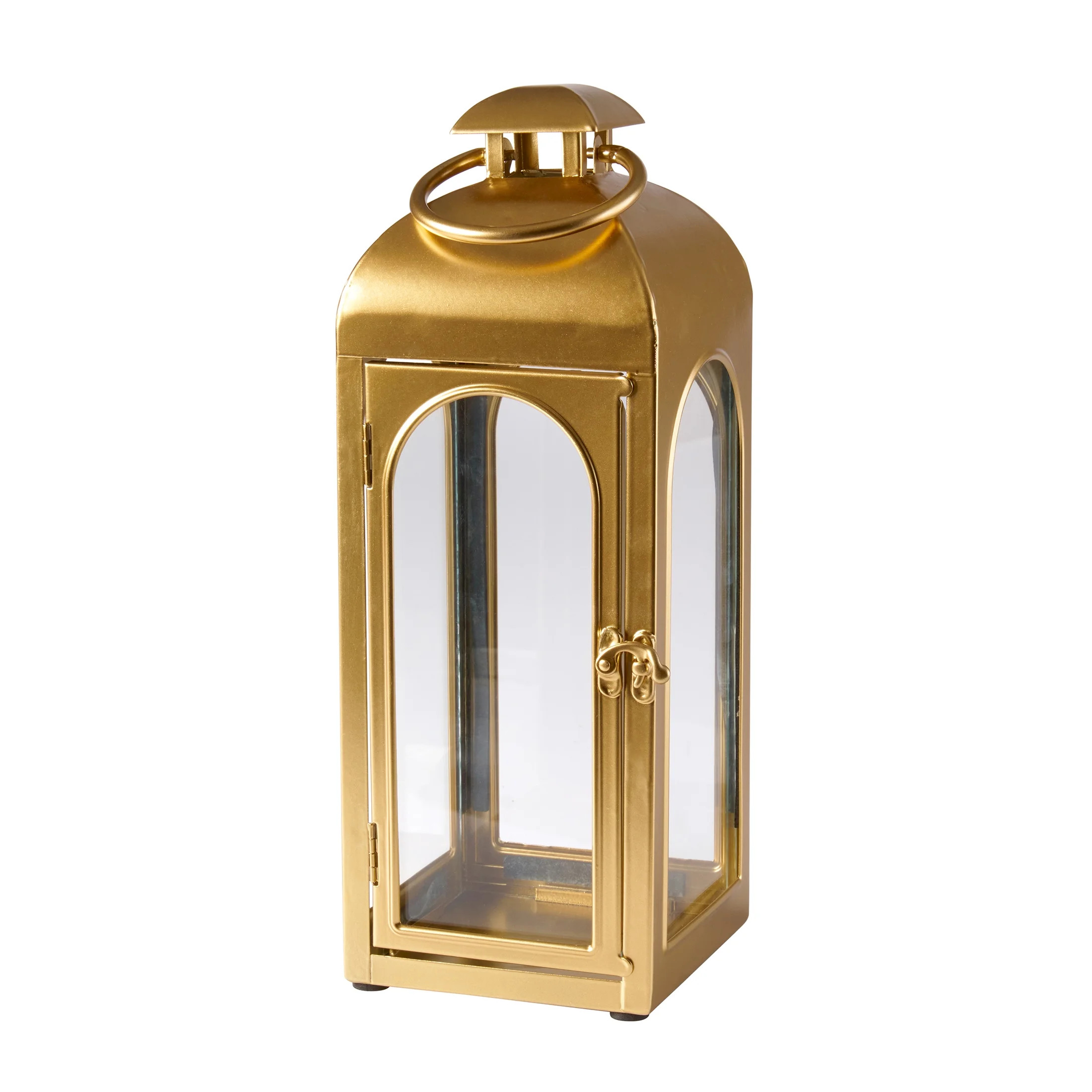 Better Homes & Gardens Gold Metal Lantern Candle Holder with Clear Glass Panels - Walmart.com | Walmart (US)