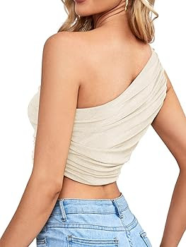 LYANER Women's Sexy Ruched One Shoulder Sleeveless Crop Top Strappy Cami Tank | Amazon (US)