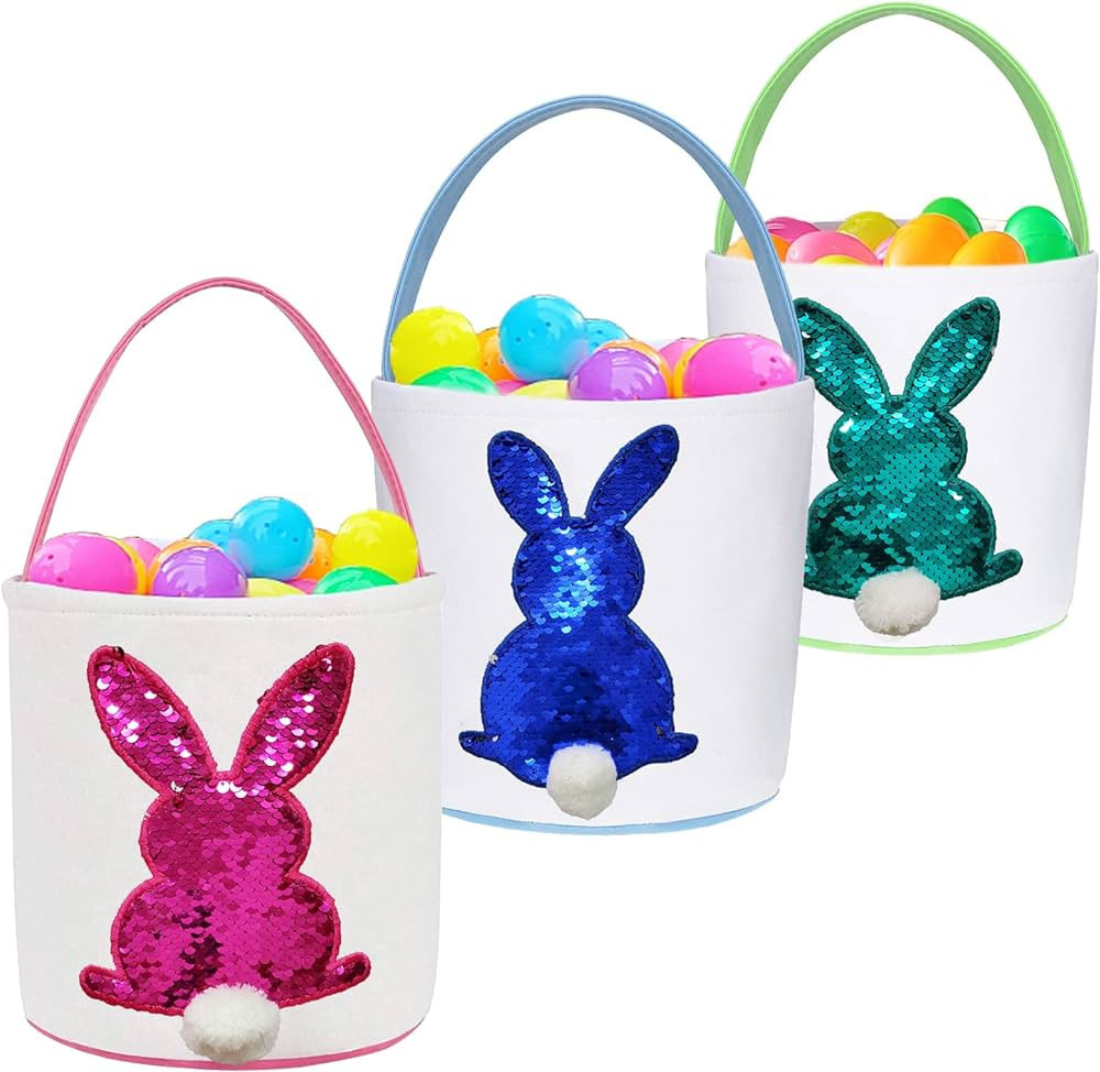 Poptrend Easter Basket Bags,Easter Eggs/Gift Baskets for Kids,Bunny Tote Bag Bucket for Easter Eg... | Amazon (US)