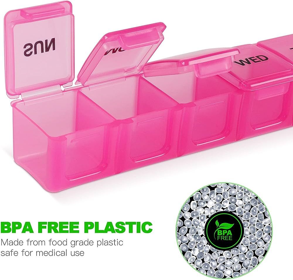 Pill Organizer Pink XL Extra Large Weekly and Daily Pill Cases for Pills/Vitamin/Fish Oil/Supplem... | Amazon (US)