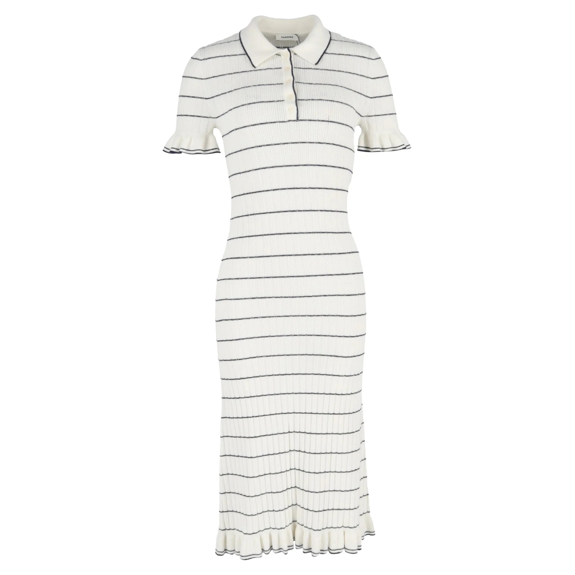 Sandro Stripy Knit Maxi Dress in White Cotton | Shop Simon