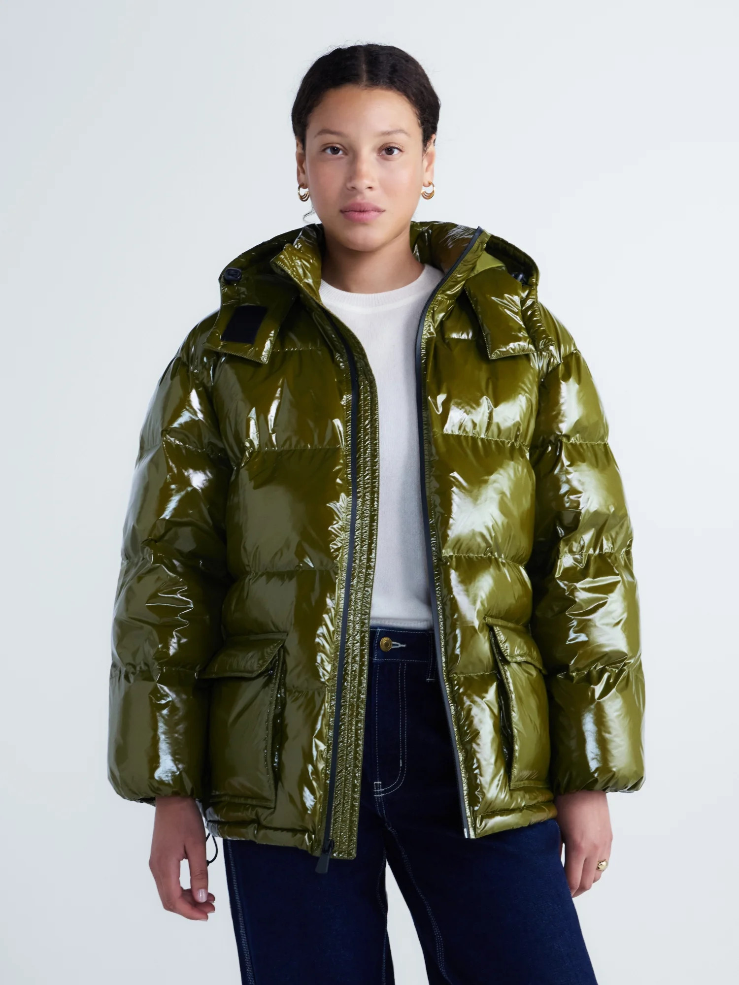 Free Assembly Women's High Gloss Puffer Parka Jacket with Hood, Sizes XXS-XXL | Walmart (US)