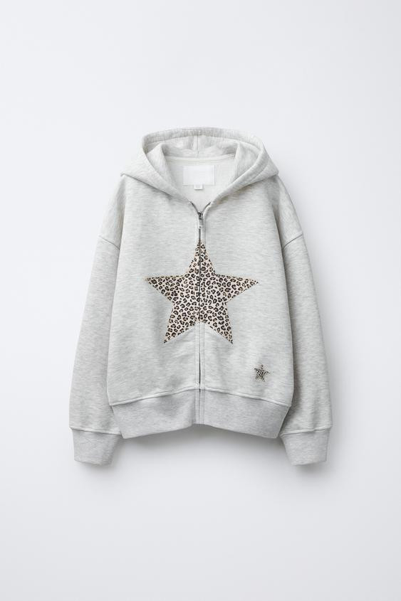 ZIP-UP ANIMAL PRINT STAR SWEATSHIRT | Zara US
