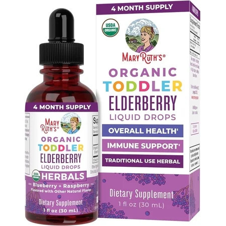 MaryRuth Organics Elderberry Syrup Immune Drops for Toddlers Ages 1 to 3, Vegan, Dairy-Free, Gluten-Free, 1 fl oz | Walmart (US)