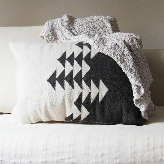 Directions handmade kilim cushion cover boho bohemian throw pillow white gray grey linen southwes... | Etsy (US)