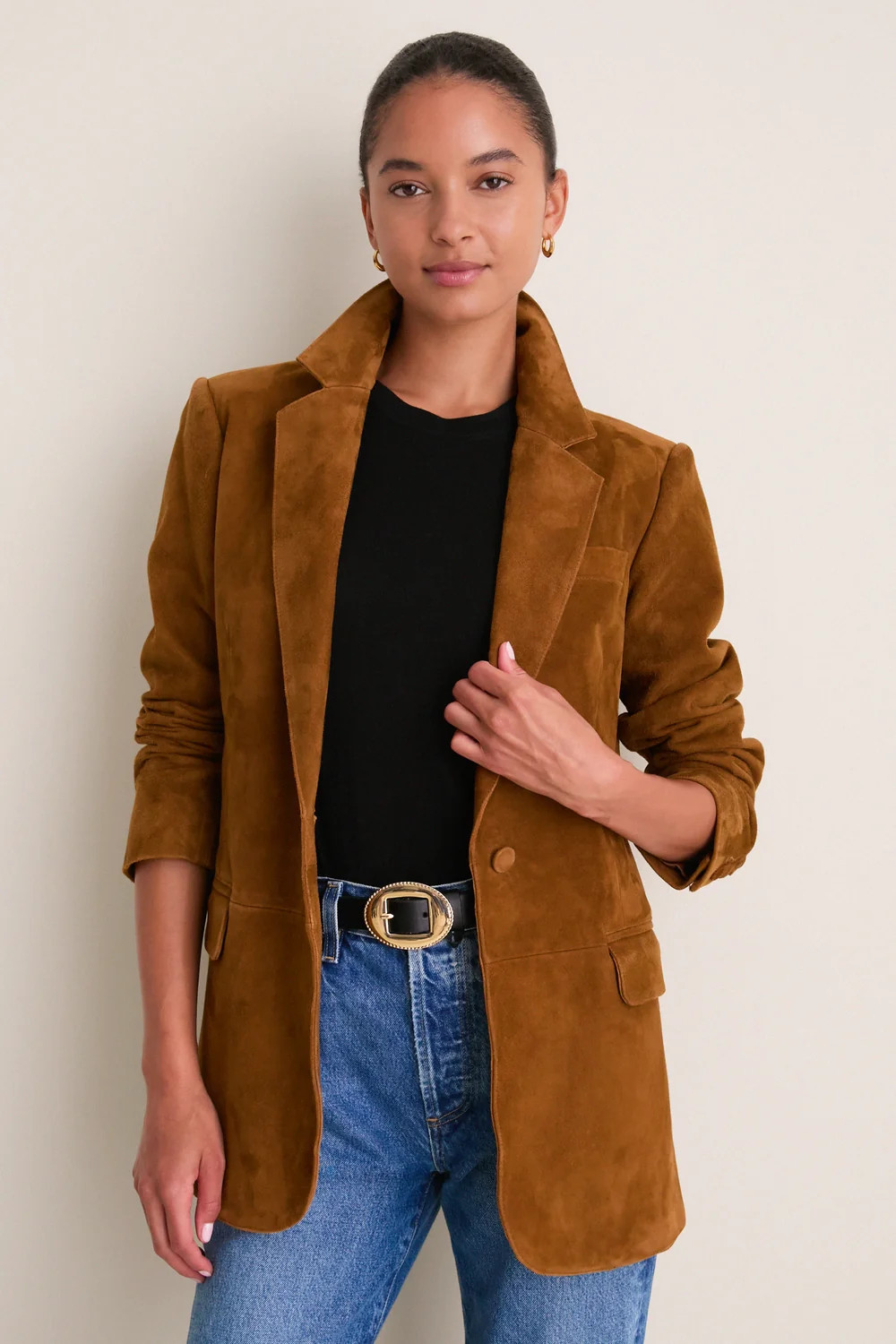 Toffee Suede Leo Boyfriend Blazer | Tuckernuck (US)