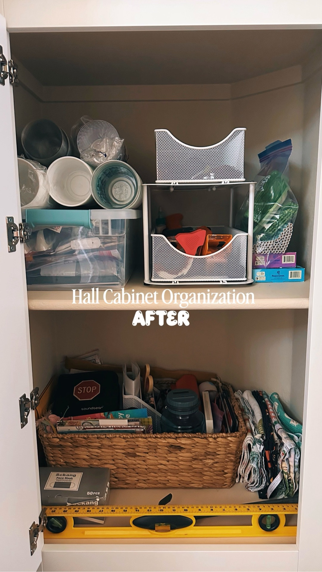 This cabinet used to be our “junk drawer” and it feels 10x better now thanks to 2 simple organizational items 👏🏻 I put all of our command strips/nails/hooks for hanging photos in the plastic bin, and organized our measuring & packing tape in the stacked drawers. I still have some more work to do but it feels better already! 

#LTKHome #LTKselfcare
