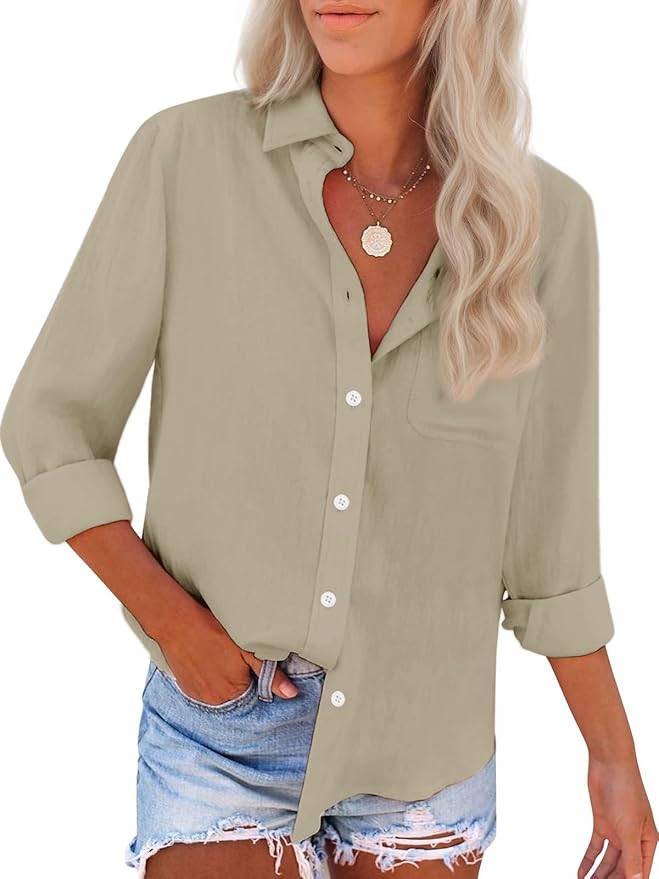 Womens Button Down Shirts Cotton Dress Shirts Oxford Shirts Long Sleeve Work Blouses Collared Top... | Amazon (US)