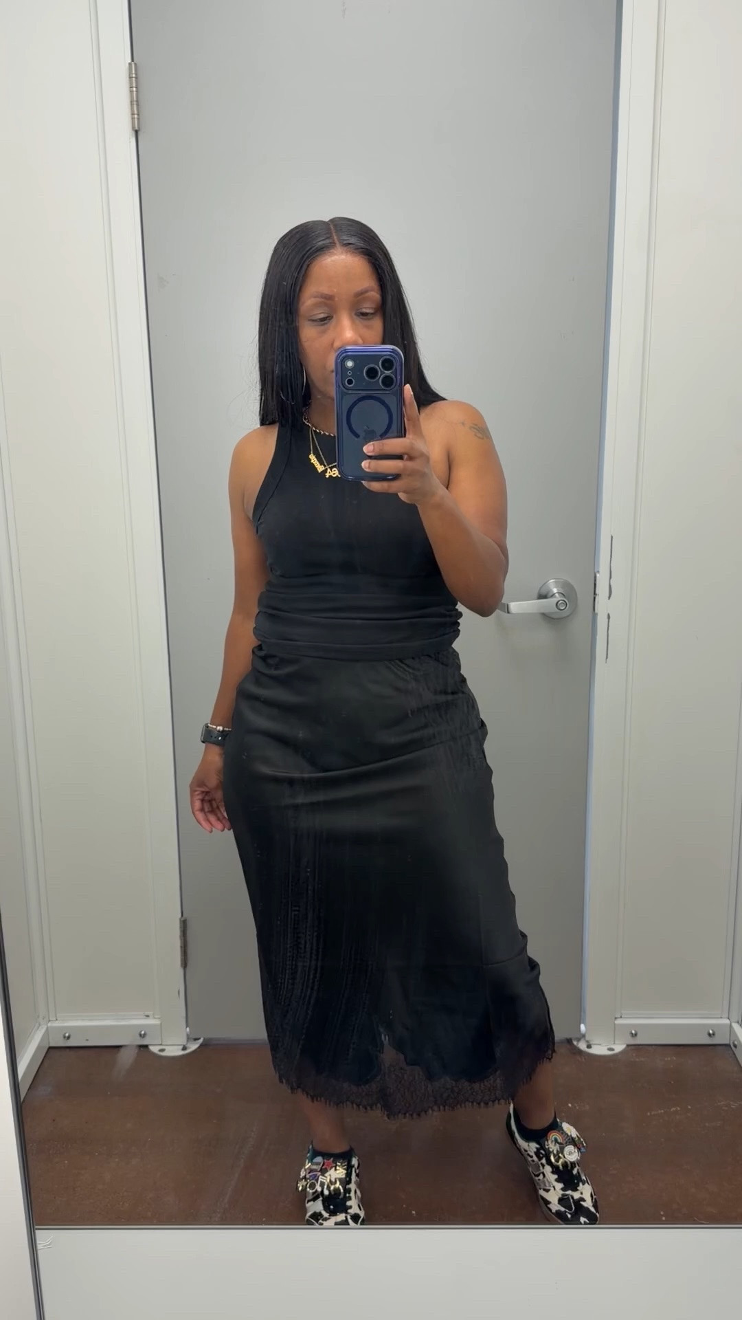 Black midi slip skirt with lace

#LTKOver40 #LTKPetite #LTKootd