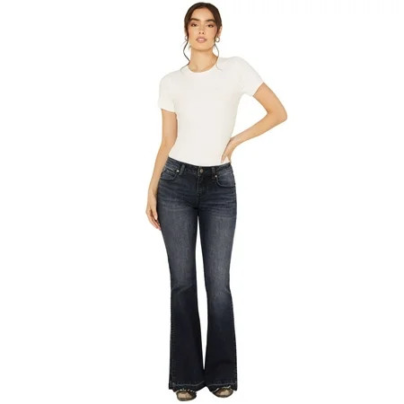 Shyanne Women s Foxtail Mid Rise Relaxed Hem Stretch Bootcut Jeans - SWFA23J10-DKW 27W x 34L | Walmart (US)