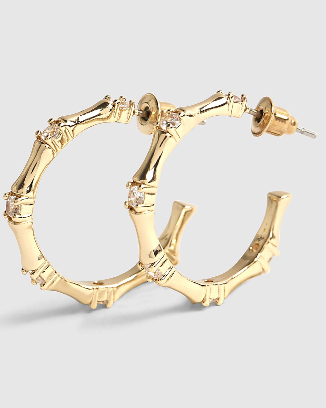Gold Diamond Simulant Bamboo Hoop Earrings | River Island UK & IE