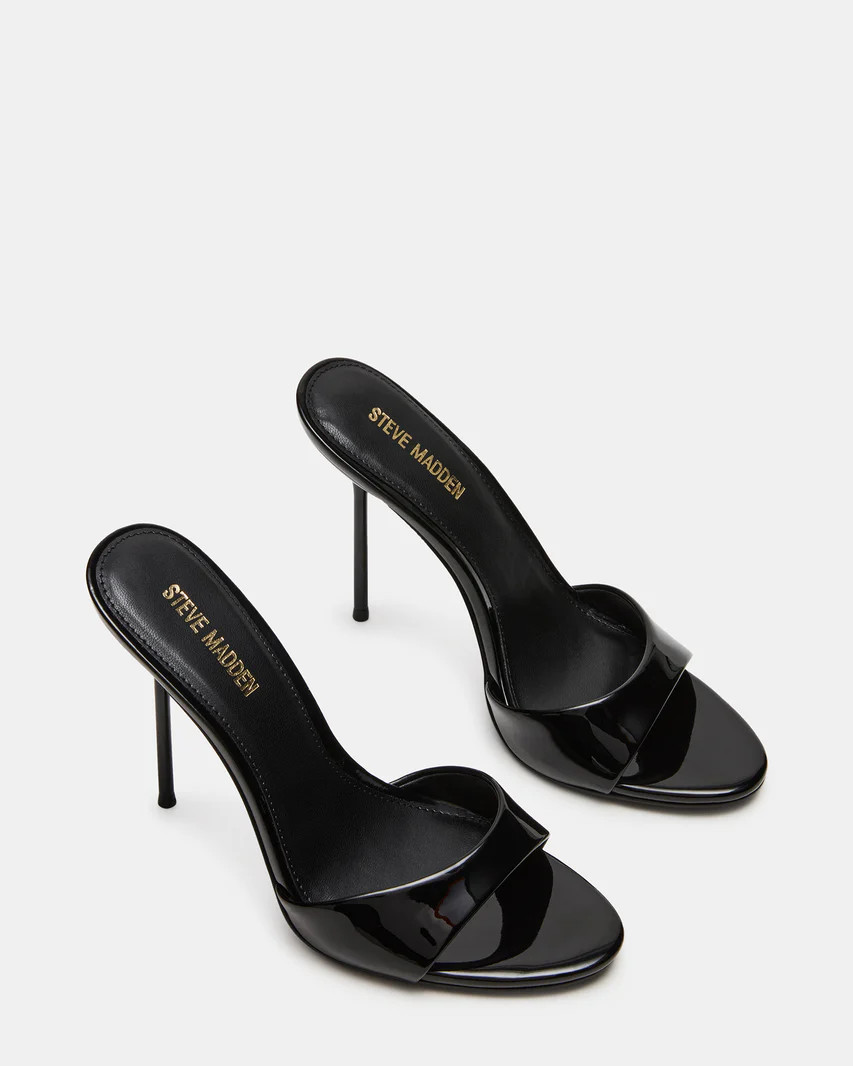DAVINA Black Patent Rounded Open-Toe Mule Stiletto Women's Heel | Steve Madden (US)