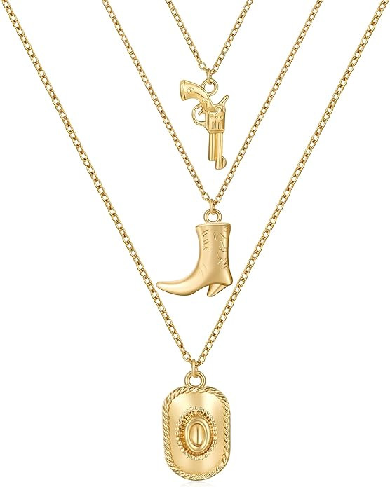 HANRESHE Cowboy Hat Boot Pendant Necklace for Women Dainty Western Cowgirl Hat Boot Charms Chain ... | Amazon (US)