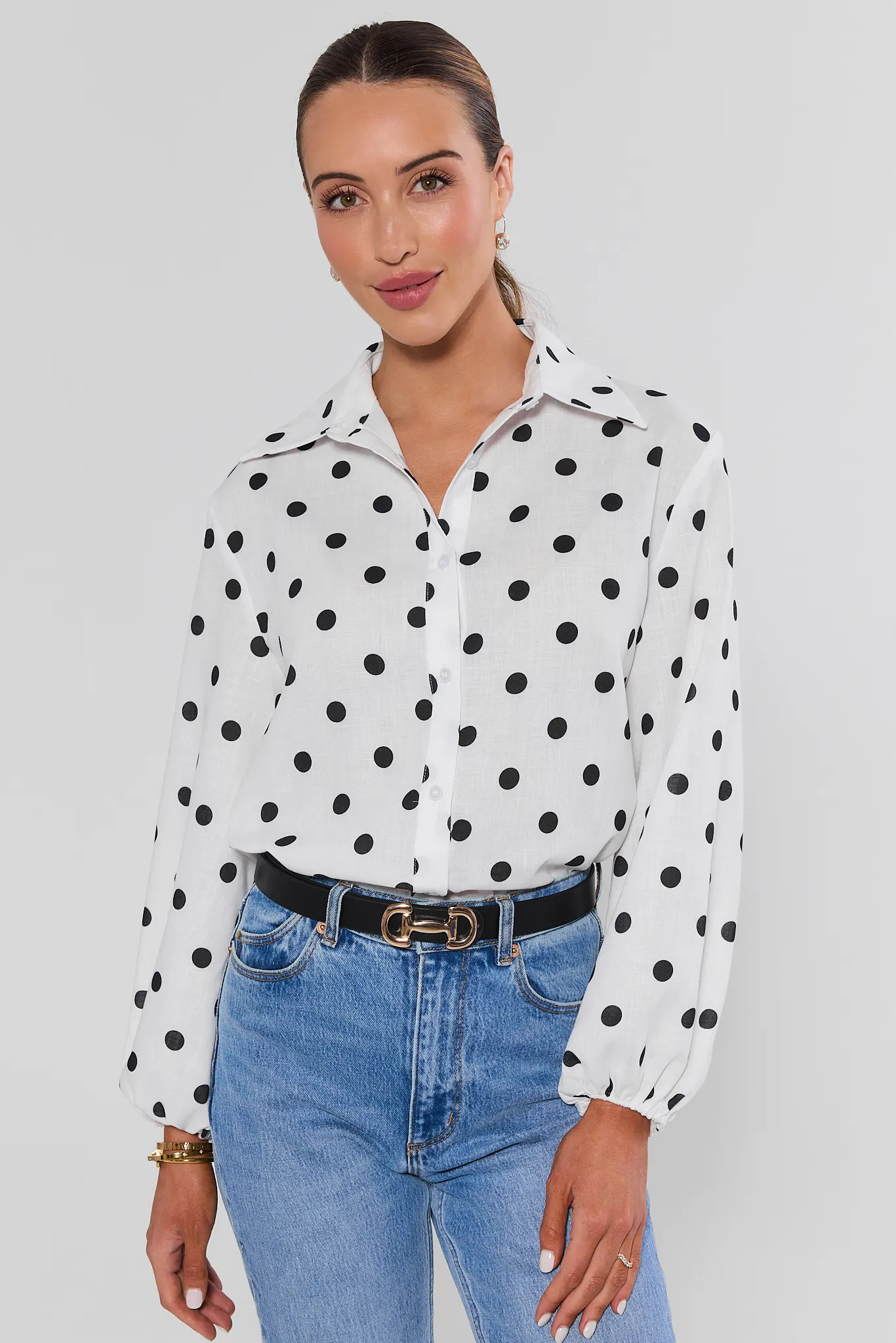 Cassidy White Polka Dot Top | Avara