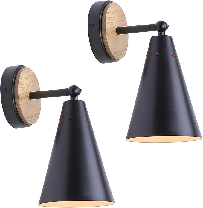 MWZ Rustic Farmhouse Black Metal and Wood Wall Sconce Adjustable Lamp，2 Pack ,Rustic Wall Light... | Amazon (US)