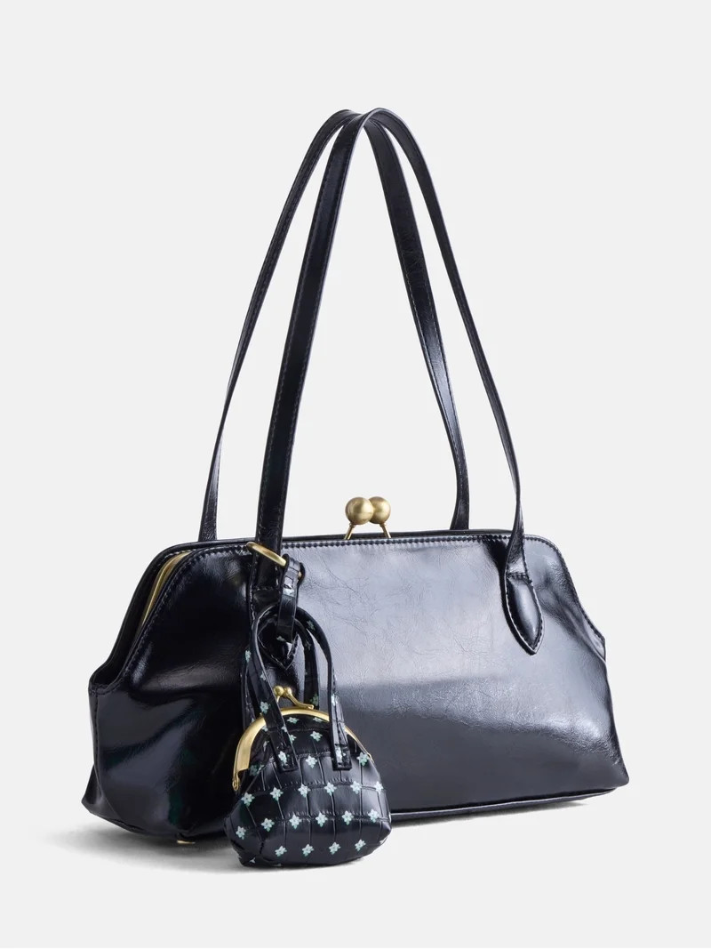 Free Assembly Women\u2019s Shoulder Bag with Bag Charm, Black | Walmart (US)