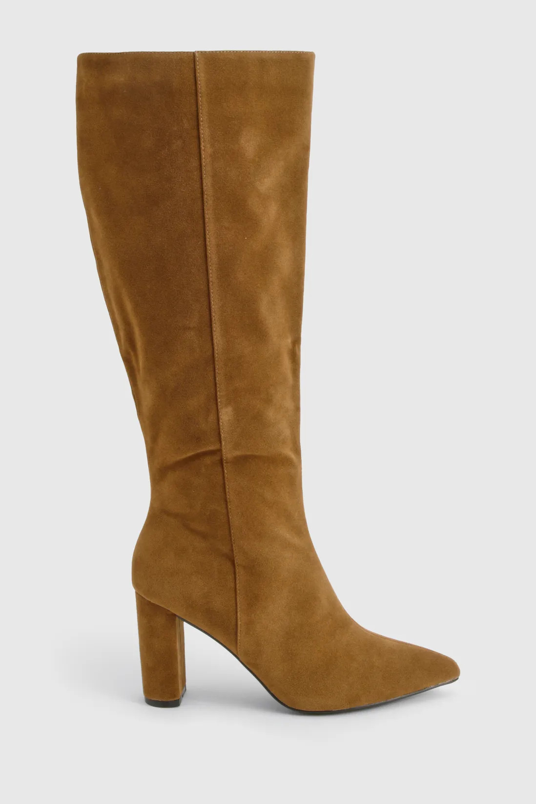 Faux Suede Wide Fit Pointed Toe Knee High Boots | Boohoo.com (UK & IE)
