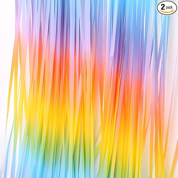 Pastel Rainbow Foil Fringe Curtain - GREATRIL Pastel Rainbow Backdrop Streamers for Kids Birthday... | Amazon (US)