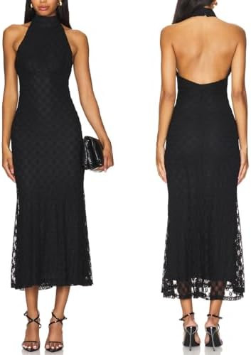 JLCNCUE Women's Elegant Halter Neck Floral Lace Mermaid Maxi Dress Sleeveless Open Back Cocktail ... | Amazon (US)
