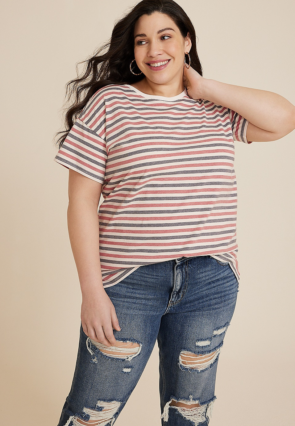 Plus Size 24/7 Dawson Striped Crew Neck Tee | Maurices