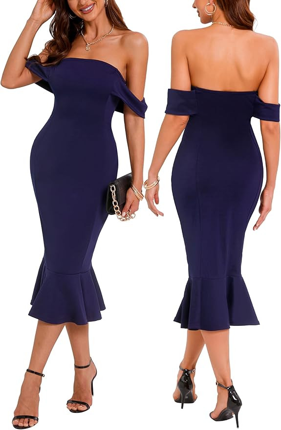 Off Shoulder Bodycon Midi Dresses Elegant Mermaid Cocktail Party Dresses Sexy Dress | Amazon (US)
