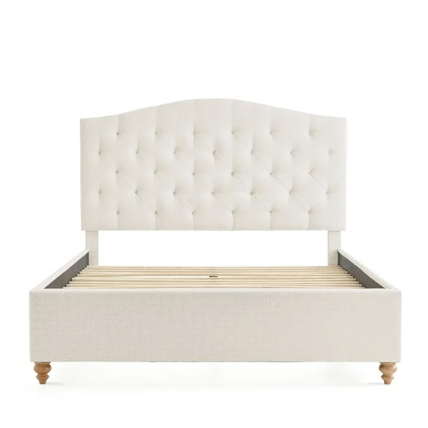 My Texas House Anna Upholstered Diamond Tufted Platform Bed, Twin, Oat - Walmart.com | Walmart (US)