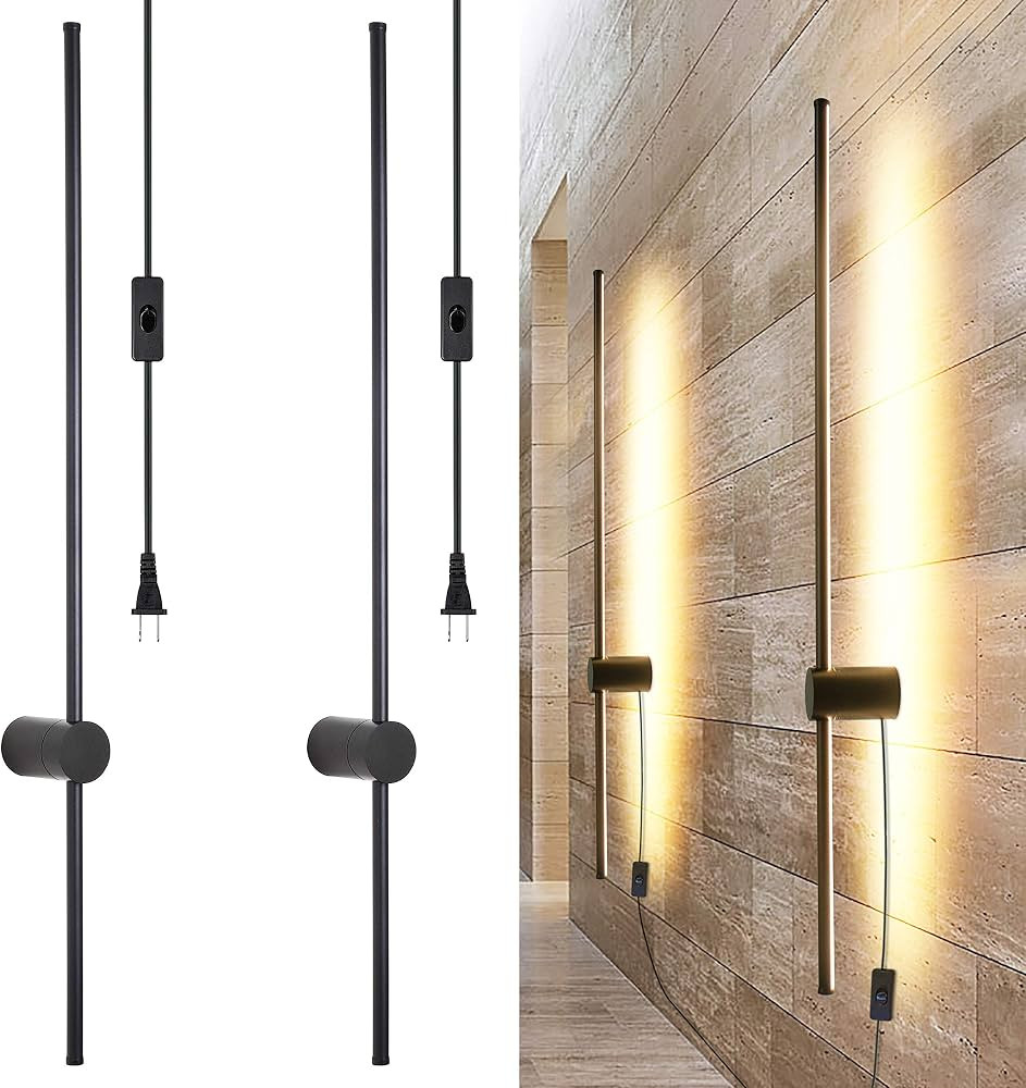 Ditoon Modern Plug in Wall Sconce Set of 2 LED Black Wall Lights with Plug in Cord On/Off Switch ... | Amazon (US)