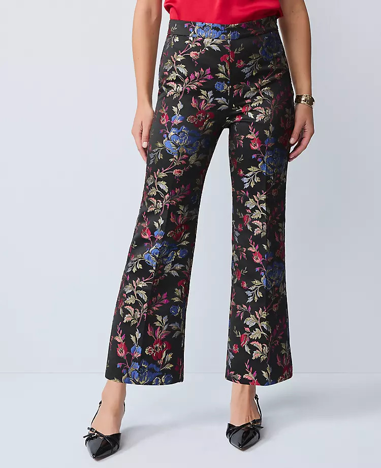 The Petite Side-Zip Flare Pant in Floral Jacquard | Ann Taylor