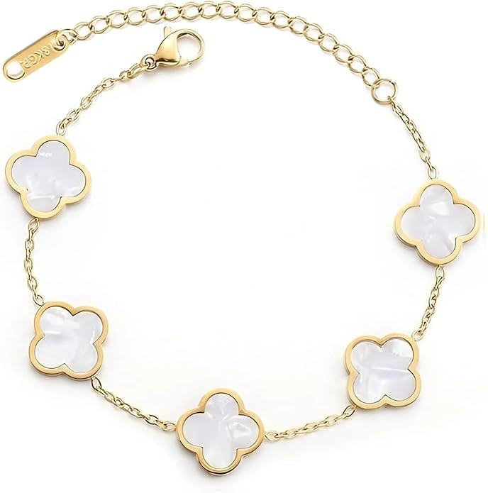 double sided 18K Gold Plated Clover Bracelet for Women, Dupe Four Leaf Flower Lucky Chain Bangle,... | Amazon (US)