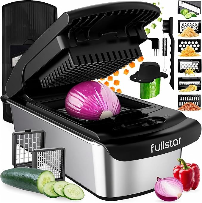 8 in 1 Veggie Slicer, Onion & Fruit Cutter with Sharp Stainless Steel Blades & Container (Stainle... | Amazon (US)