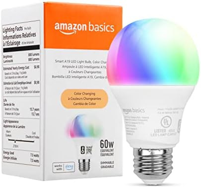 Amazon Basics Smart A19 LED Light Bulb, Color Changing, 2.4 GHz Wi-Fi, 60W Equivalent 800LM, Work... | Amazon (US)