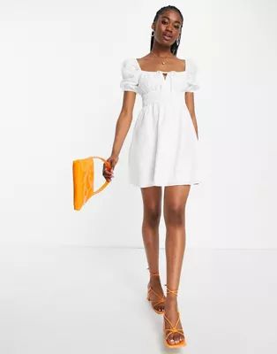 Forever New puff sleeve ruffle mini dress in white | ASOS (Global)