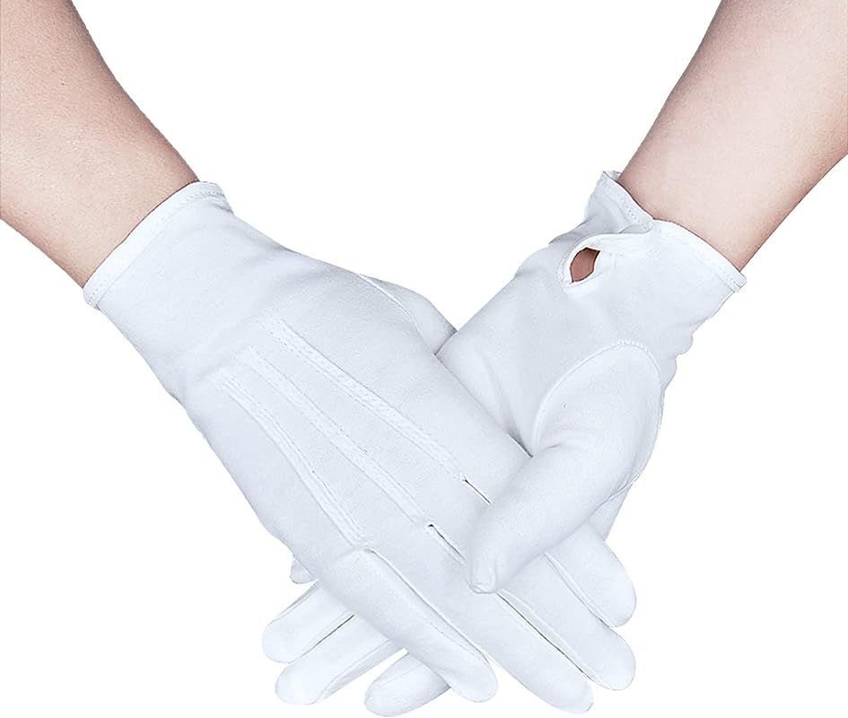 Parade Gloves White Cotton Formal Tuxedo Costume Honor Guard Gloves with Snap Cuff, Coin Jewelry Sil | Amazon (US)