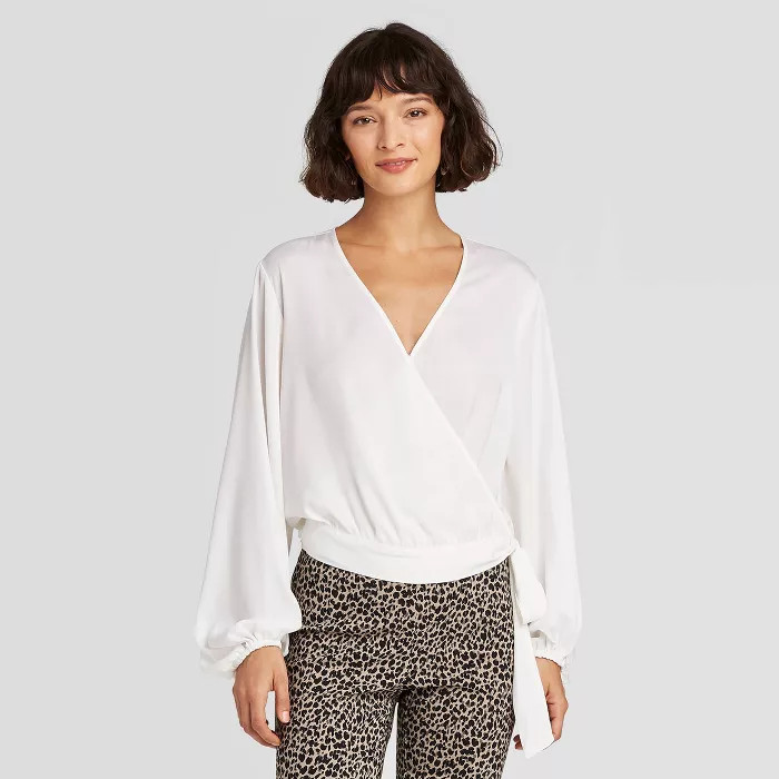 Women's Balloon Long Sleeve Wrap Top - A New Day™ | Target