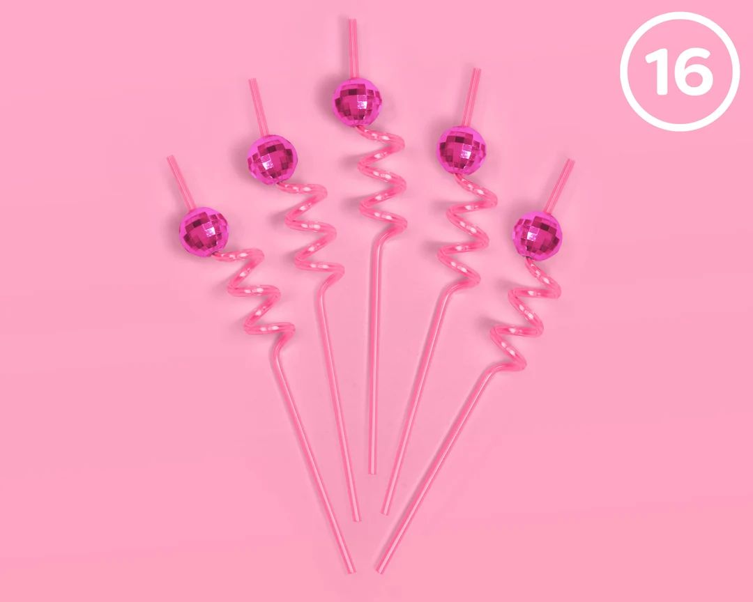 Xo Fetti Pink Disco Ball Reusable Swirly Straw Set 16 Pc - Etsy | Etsy (US)