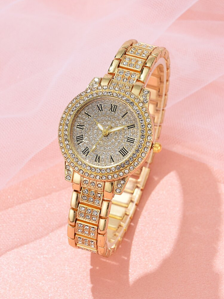 Rhinestone Decor Round Pointer Quartz Watch | SHEIN