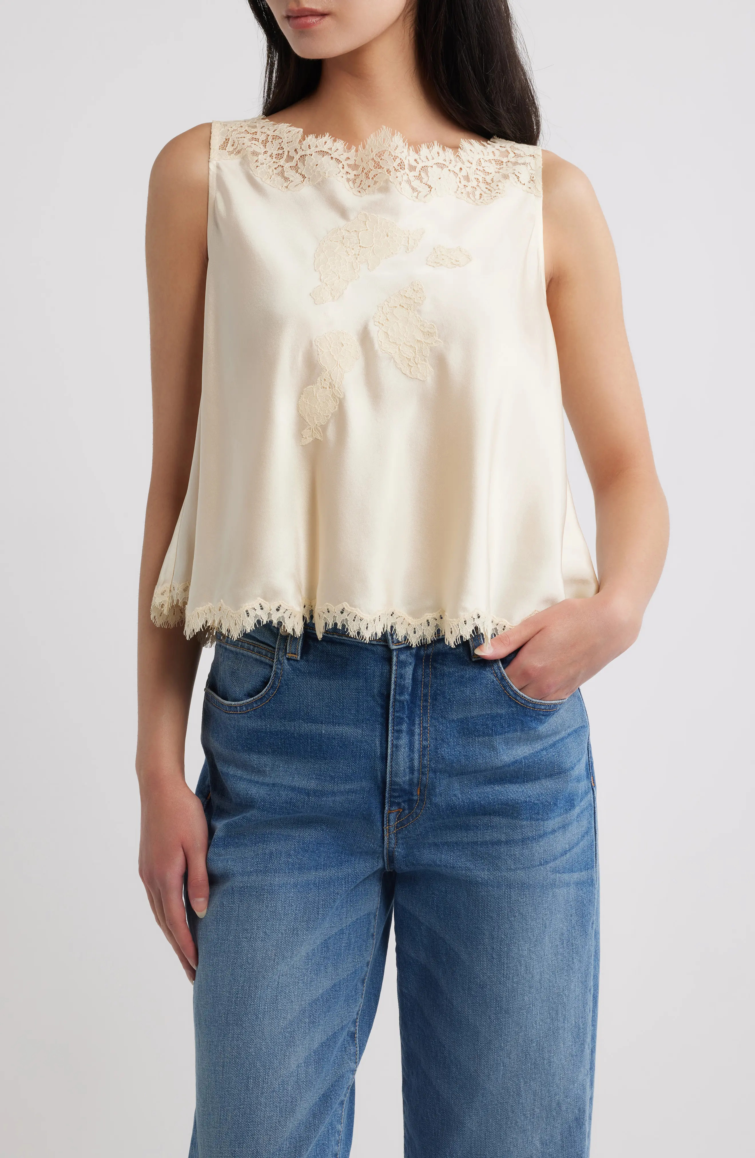 DÔEN Valerina Silk Lace Top in Candlelight at Nordstrom, Size Small | Nordstrom