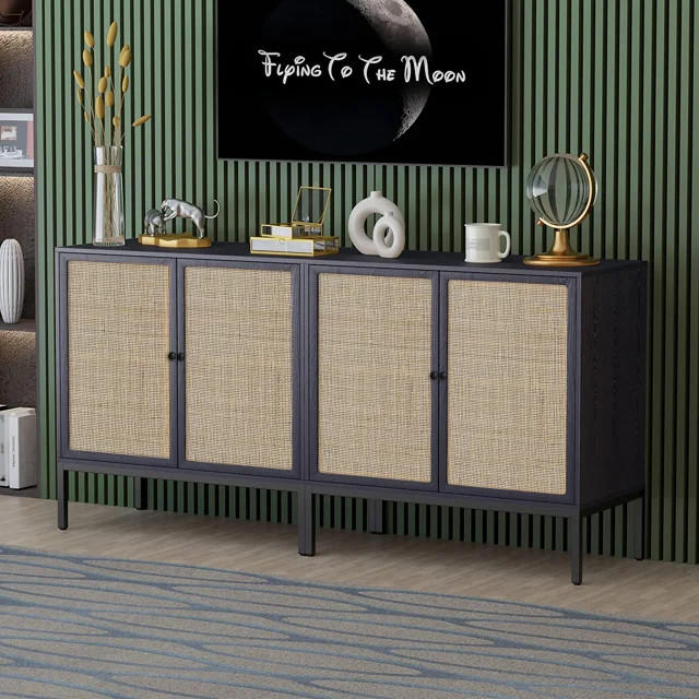 Brafab 63" Buffet Sideboard Cabinets, 4 Door Rattan Storage Cabinet Accent Entryway Chest Console... | Walmart (US)