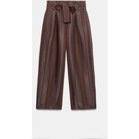 Zara - Striped Belted Paperbag Trousers - Brown - Xs - Woman | Zara US