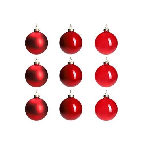 DN DECONATION Red Glass Christmas Ornaments, Set of 9, 3.15' Hanging Christmas Baubles for Xmas Tree Decoration, Wedding Party Gift | Amazon (US)