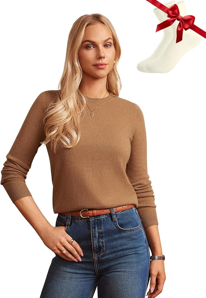 GRACE KARIN Women Cashmere Sweater Crew Neck Merino Wool Soft Pullover Layer Dressy Casual 2025 F... | Amazon (US)