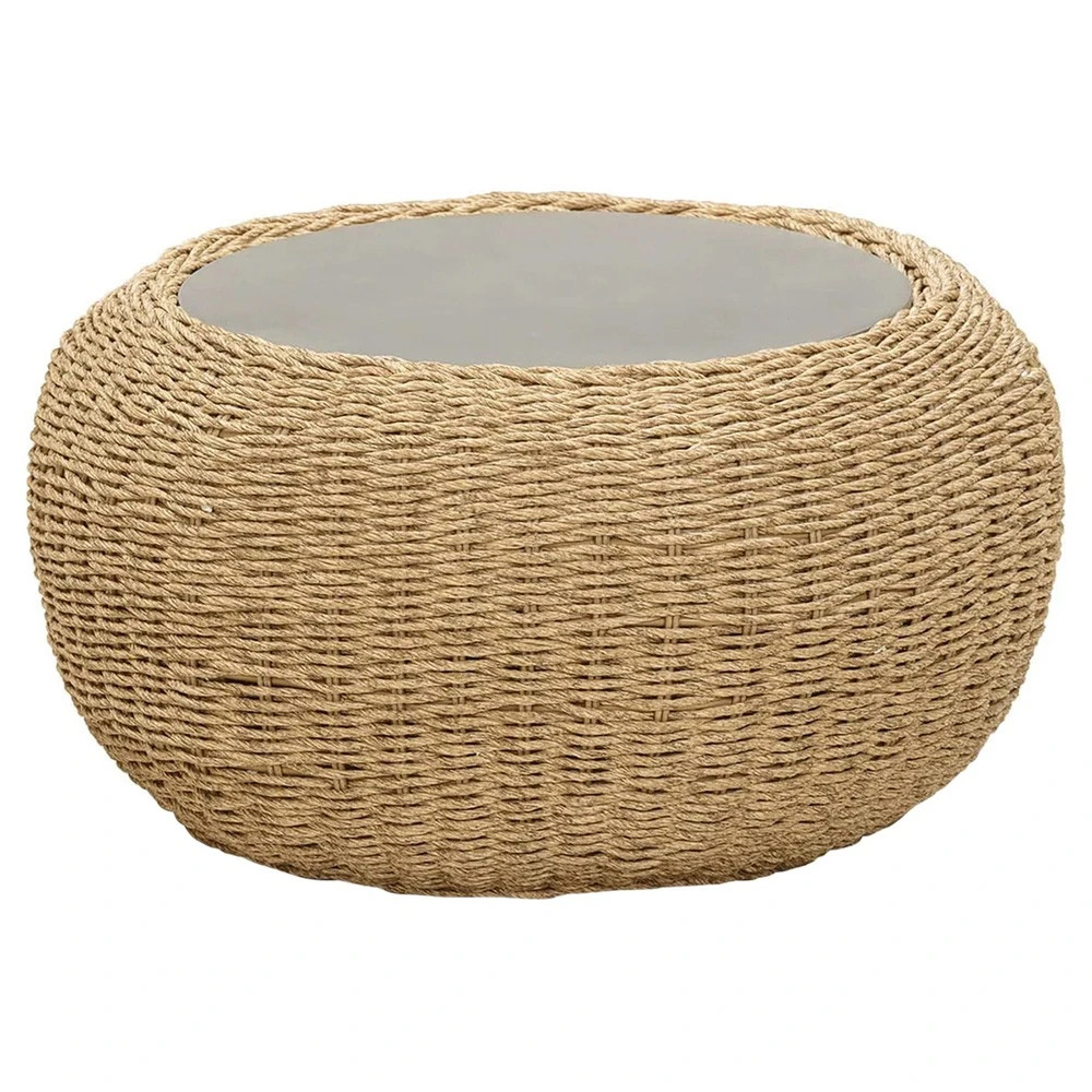 Kalia Coastal Natural Wicker Stone Outdoor Side Table | Kathy Kuo Home