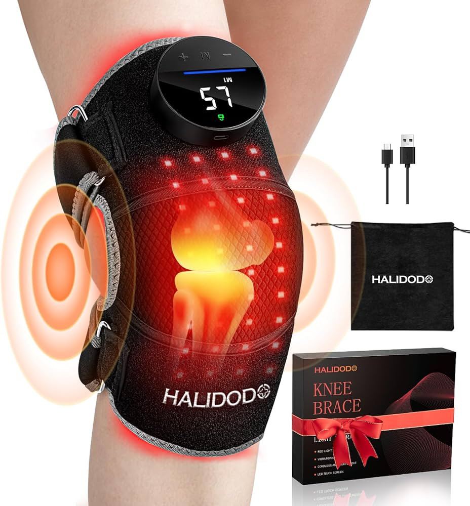 HALIDODO Red Light Therapy & Vibration Massage Knee Brace - Wireless Rechargeable Controller, 660... | Amazon (US)