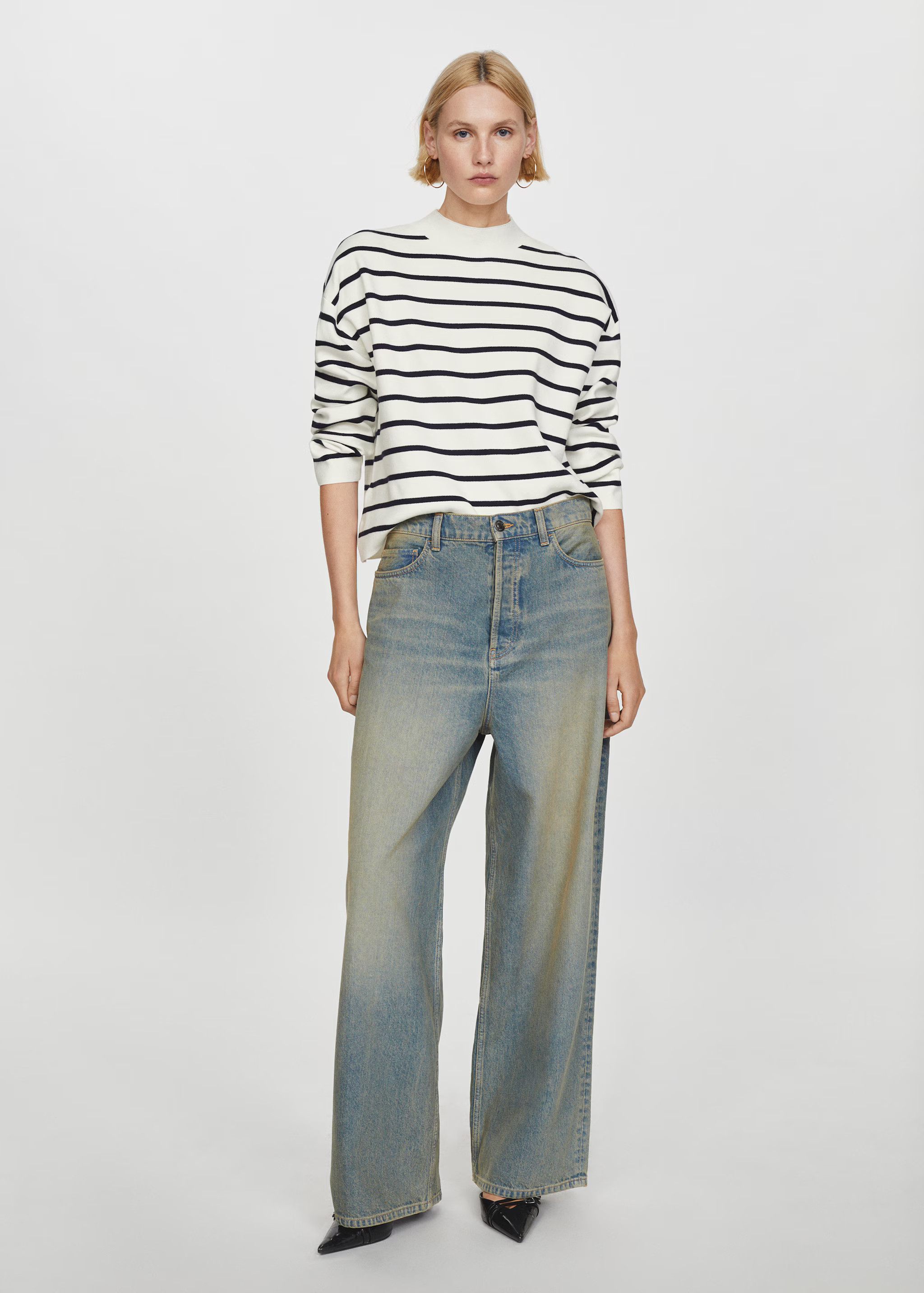 Striped perkins collar sweater - Woman | MANGO USA | MANGO (US)
