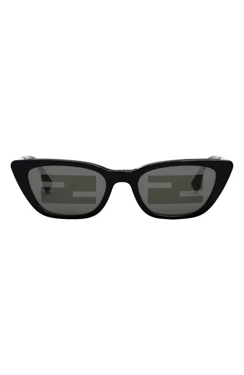 The Fendi Baguette Anniversary 53mm Cat Eye Sunglasses in Shiny Black/Solid Smoke at Nordstrom | Nordstrom